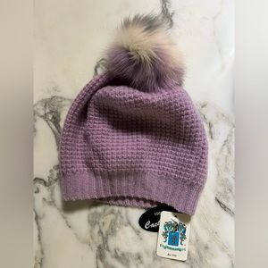 100% cashmere hat with multi-color Pom Pom in French Lavender/ONE SIZE